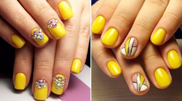 Manicure kuning asli 2024-2025 dalam gaya yang berbeza: perkara baru, idea, trend