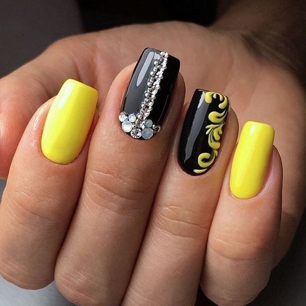 Manicure kuning asli 2024-2025 dalam gaya yang berbeza: perkara baru, idea, trend