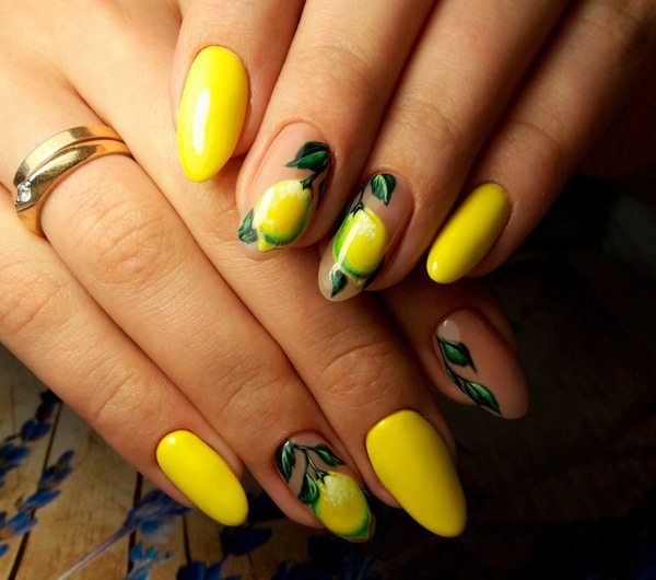 Manicure kuning asli 2024-2025 dalam gaya yang berbeza: perkara baru, idea, trend