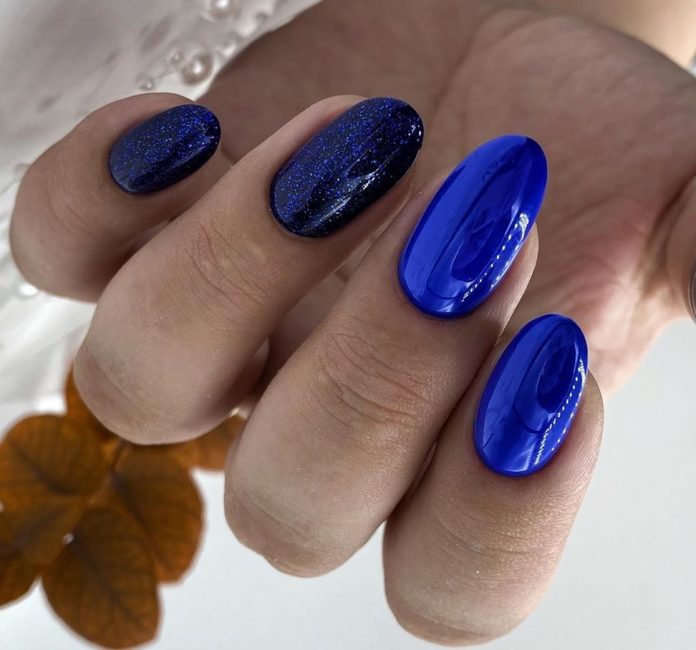 Manicure biru bergaya 2024-2025: idea, berita, trend - foto